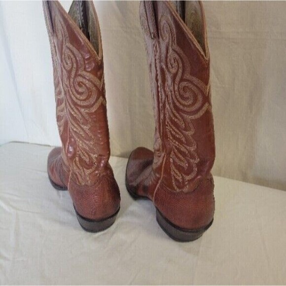 Tony Lama Size 9 4607 Brown Leather Embroidered Cowboy Boots Pointed Toe - Picture 7 of 13